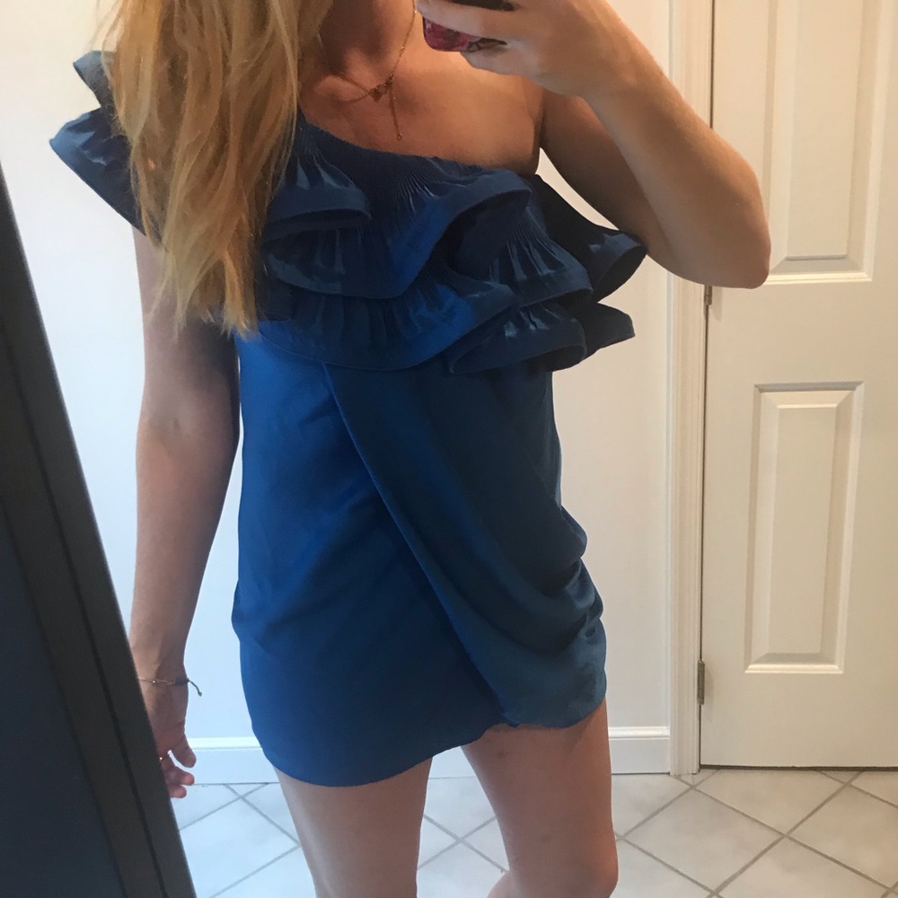NWT cobalt blue vintage BCBG one shoulder dress